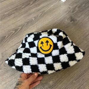 Checkered Bucket Hat with Smiley